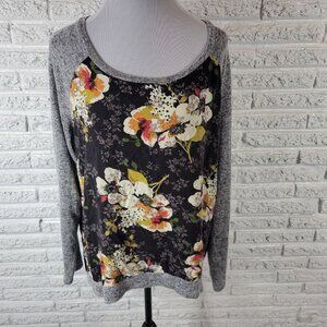 Kut from Kloth XXL Plus Top Knit Raglan Sleeve Black Gray Floral FLO61E